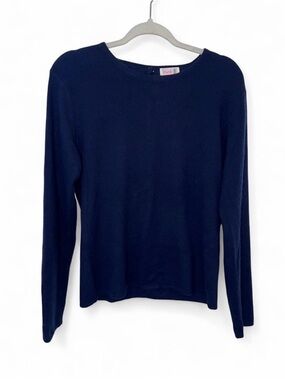 Pink Pineapple Long Sleeve Cashmere Navy Top with Plaid Elbow Pads size Large